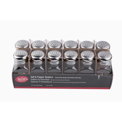Tablecraft Stainless Steel Top Square Glass Salt and Pepper Shaker, 2 Ounce Capacity -- 48 per case