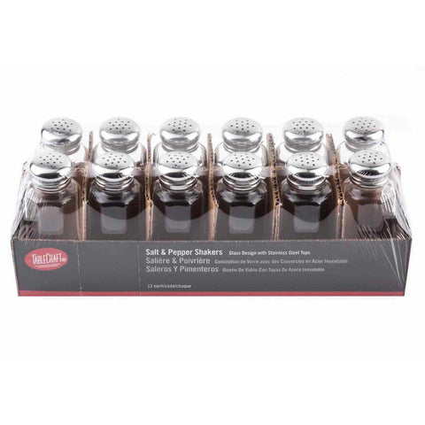 Tablecraft Stainless Steel Top Glass Salt and Pepper Shaker, 2 Ounce Capacity -- 48 per case
