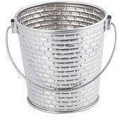Tablecraft Stainless Steel with Embossed Brick Pattern Round Pail with Handle, 4.125 x 4.125 x 3.75 inch