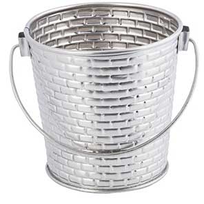 Tablecraft Stainless Steel with Embossed Brick Pattern Round Pail with Handle, 4.125 x 4.125 x 3.75 inch