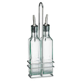 Tablecraft Prima Oil and Vinegar Bottle with Chrome Plated Rack Set -- 6 per case
