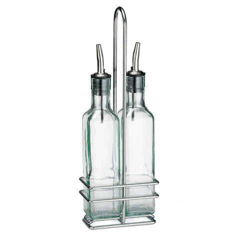Tablecraft Prima Oil and Vinegar Bottle with Chrome Plated Rack Set -- 6 per case