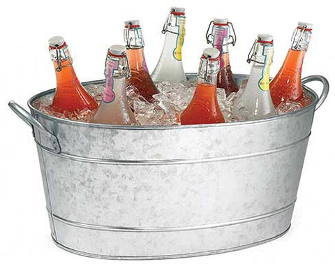 Tablecraft Galvanized Steel Oval Single Wall Beverage Tub, 19 x 14 x 9 inch