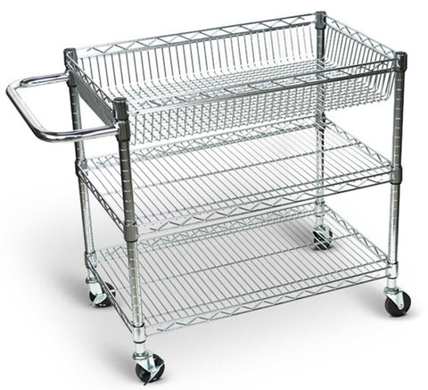 Luxor Silver Large Wire Tub Cart with Three Shelves, 30 x 18 x 30 inch Height