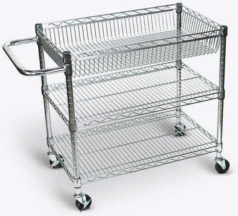 Luxor Silver Large Wire Tub Cart with Three Shelves, 30 x 18 x 30 inch Height
