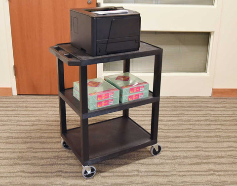 Luxor Black Three Shelves Tuffy Utility Cart, 24 x 18 x 34 inch Height