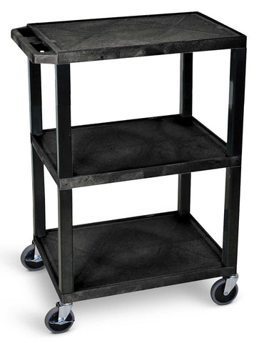 Luxor Black Three Shelves Tuffy Utility Cart, 24 x 18 x 34 inch Height
