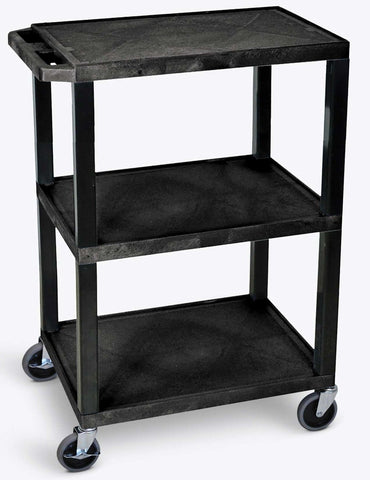 Luxor Black Three Shelves Tuffy Utility Cart, 24 x 18 x 34 inch Height
