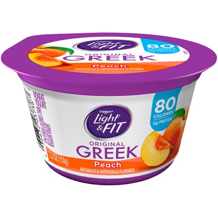 Light and Fit Greek Peach Nonfat Yogurt, 5.3 Ounce -- 12 per case.