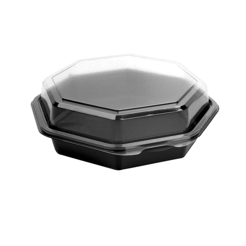 Creative Carryouts® CONTAINER PLASTIC CARRYOUT HINGED LID BLACK BASE/CLEAR LID 7.5