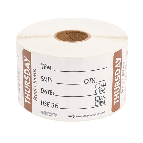 DateIt™ LABEL TRILINGUAL ITEM/DATE/USE BY REMOVABLE BROWN THURSDAY 2X3