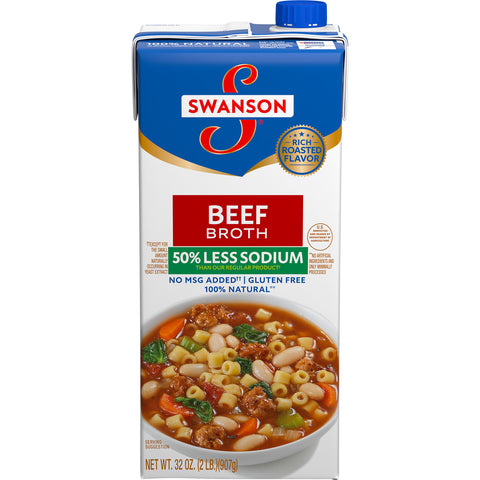Swanson 50 Percent Less Sodium Beef Broth, 32 Ounce -- 12 per case.