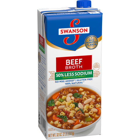 Swanson 50 Percent Less Sodium Beef Broth, 32 Ounce -- 12 per case.