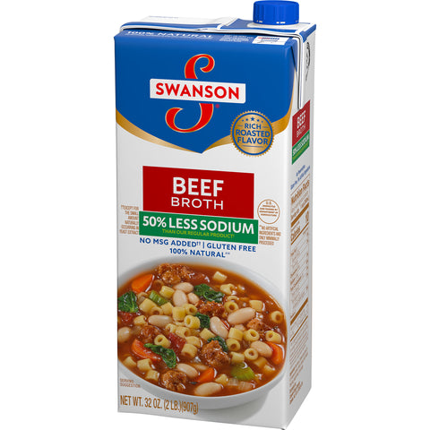Swanson 50 Percent Less Sodium Beef Broth, 32 Ounce -- 12 per case.