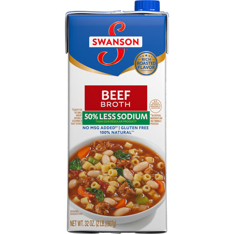 Swanson 50 Percent Less Sodium Beef Broth, 32 Ounce -- 12 per case.