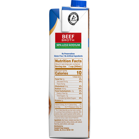 Swanson 50 Percent Less Sodium Beef Broth, 32 Ounce -- 12 per case.