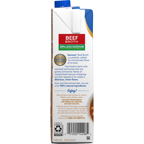 Swanson 50 Percent Less Sodium Beef Broth, 32 Ounce -- 12 per case.