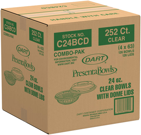 PresentaBowls® BOWL PLASTIC CLEAR W/ DOME LID 24 OZ