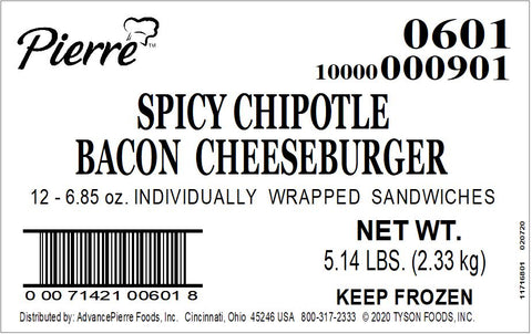 Pierre® SANDWICH JUMBO CHIPOTLE BBQ BACON CHEESEBURGER 6.85 OZ 10000000901