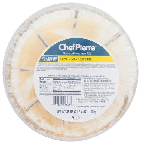 Chef Pierre Traditional Pre Sliced Lemon Meringue Pie, 36 Ounce -- 6 per case.
