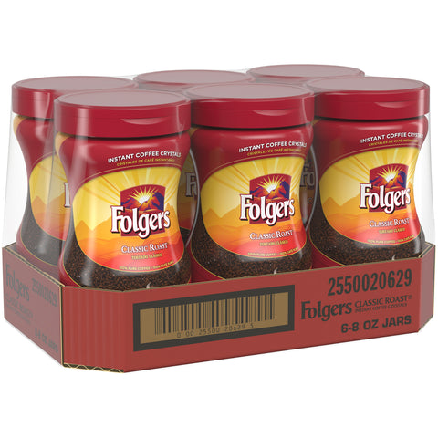 Folgers Classic Roast Caffeinated Instant Coffee Crystals, 8 Ounce -- 6 per case