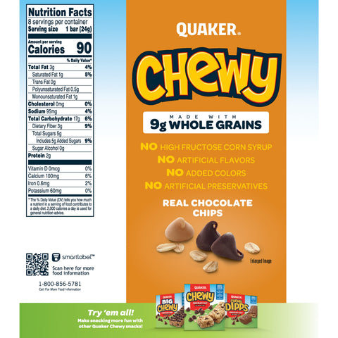 Quaker® GRANOLA BAR REDUCED SUGAR PNB CHOCOLATE CHIP