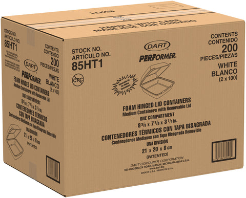Container Foam White Medium Single Compartment W/ Removable Lid 8.4x7.9x3.3