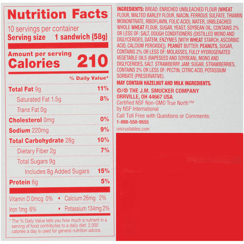 Smuckers Uncrustables Peanut Butter and Strawberry Jam Sandwich, 2 Ounce -- 60 per case.