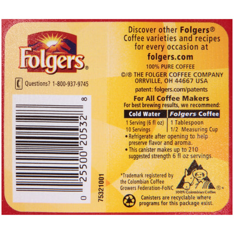 Folgers® COFFEE GROUND COLOMBIAN CANISTER