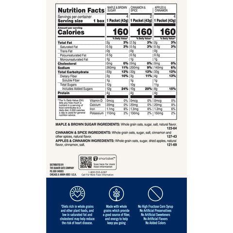 Quaker® CEREAL INSTANT OATS VARIETY PACK 15.1 OZ