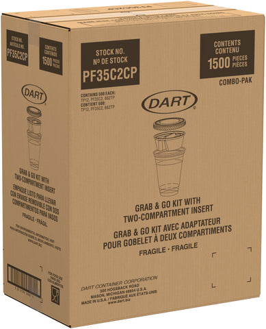 Cup Grab & Go Kit Combo W/ Two Compartment Insert Clear 12 Oz