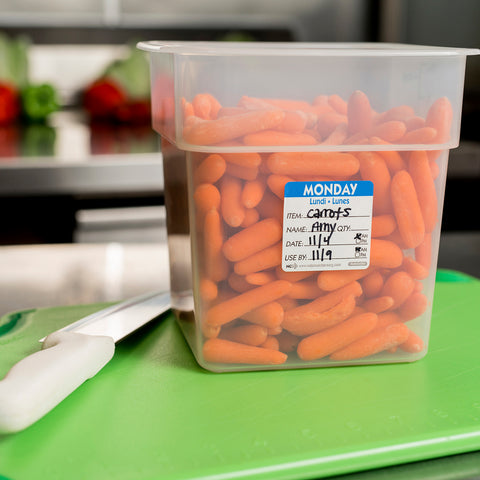 DateIt™ LABEL TRILINGUAL ITEM/DATE/USE BY REMOVABLE BLUE MONDAY 2X2
