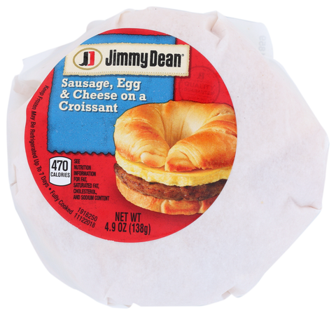 Jimmy Dean Egg and Cheese Sausage Croissant Sandwich, 4.9 Ounce -- 12 per case.