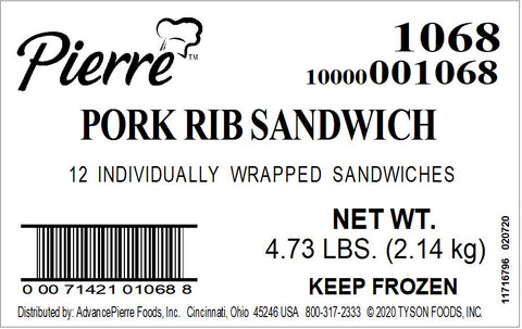 Pierre® SANDWICH ROWDIE RIB™ W/ BBQ SAUCE IW 6.3 OZ 10000001068