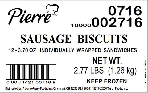 Sandwich Sausage Biscuit 3.7 Oz 0716