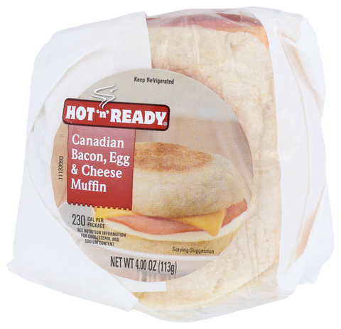 Hot 'n' Ready® SANDWICH CANADIAN BACON EGG & CHEESE MUFFIN 4.4 OZ 10000002986