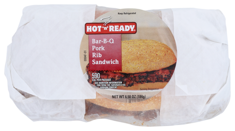 Advance Pierre Hot N Ready Barbecue Pork Rib Sandwich, 6.5 Ounce -- 12 per case.