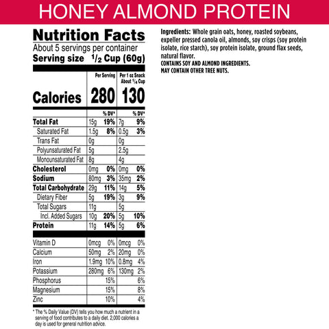 Bear Naked Honey Almond Protein Cereal, 11.2 Ounce Bag -- 6 per case.