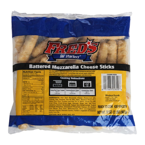 Freds Battered Cheese Stick, 2 Pound Packs -- 6 packs per case