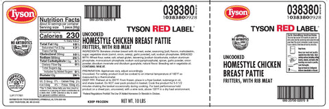 Chicken Breast Pattie Fritters Homestyle Breaded Uncooked 3.2 Oz 38380-0928