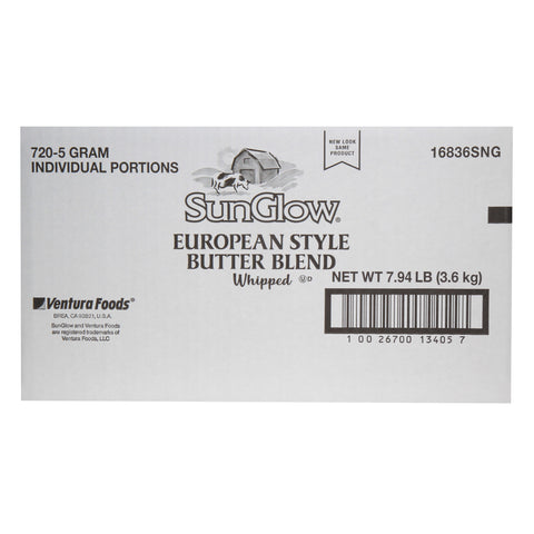 Ventura Foods SunGlow European Style Whipped Butter Blend, 5 Gram -- 720 per case.