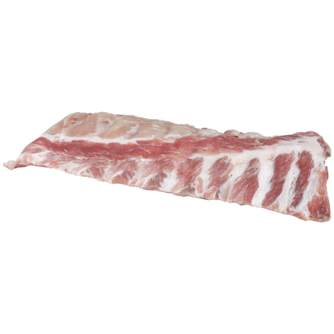 Curly's PORK LOIN BACK RIB POLY AVG 10-BONE 34 SLAB WD SKIN-ON FZ