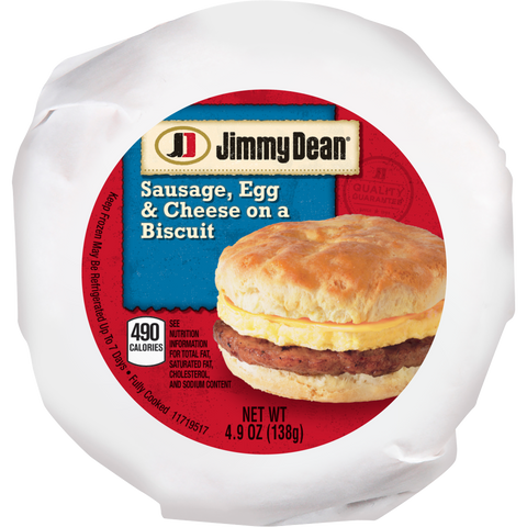 Jimmy Dean Egg and Cheese Sausage Sandwich Biscuit, 4.9 Ounce -- 12 per case.