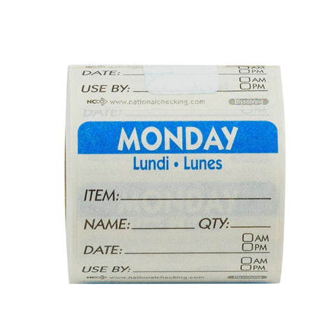 DateIt™ LABEL DISSOLVABLE USE BY MONDAY BLUE 2X2