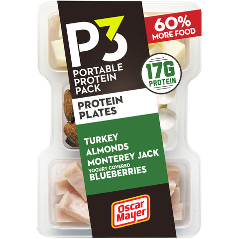 Oscar Mayer P3 Turkey, Almond, Monterey Jack and Yogurt Covered Blueberries Portable Protein Pack, 3.2 ounce -- 8 per case