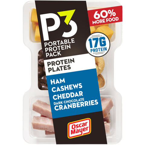 Oscar Mayer P3 Ham, Cashew, Cheddar and Dark Chocolate Cranberries Portable Protein Pack, 3.2 ounce -- 8 per case