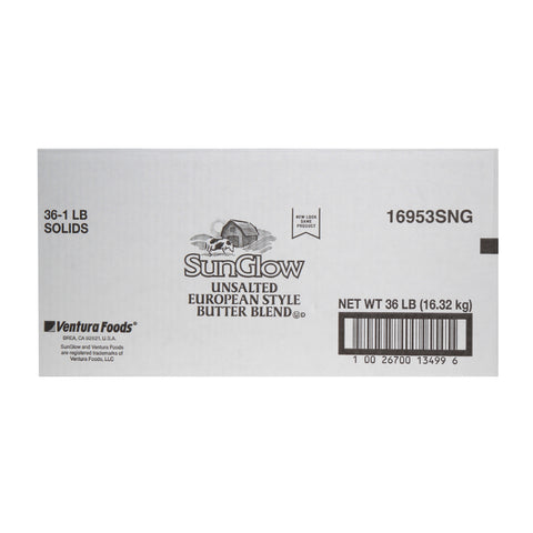 Sun Glow Unsalted European Style Butter Blend, 1 Pound per Brick -- 36 per case