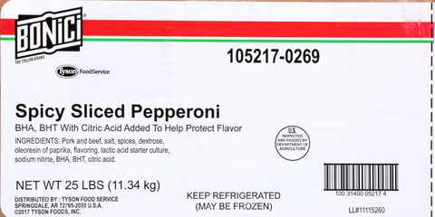 Bonici® PEPPERONI PORK & BEEF SPICY SLICED 14/OZ 11052170269