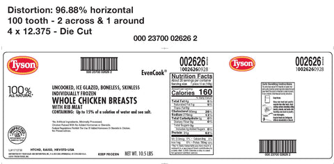 Tyson® CHICKEN BREAST WHOLE W/ RIB MEAT BONELESS SKINLESS UP TO 15% MARINATION, UNCOOKED 6 OZ 10026260928