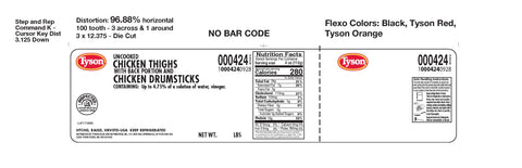 Tyson® CHICKEN CUT DRUM-THIGH W/ BACK SMALL RANDOM ESL 64 EACH 10004240928
